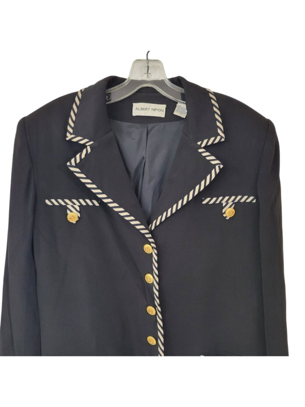 Vintage Albert Nippon Suit Jacket Black with Striped Trim Woman's Size 10 - Picture 2 of 5